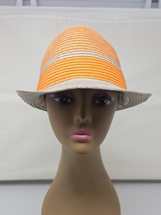 Stacy Adams Accessories - Stacy Adams Orange and Cream Women's Straw Fedora Hat